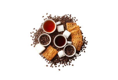 Tea, coffee, sugar and biscuits