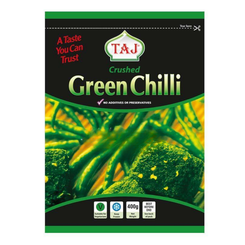 Taj Green Chilli Crushed 400g - Ready To Use Cooking Paste